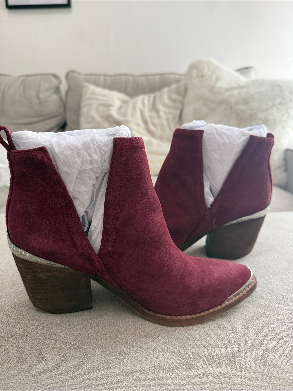 Jefferey Campbell Burgundy Suede Ankle Boots - Stylish Block Heel Chelsea - Picture 5 of 7